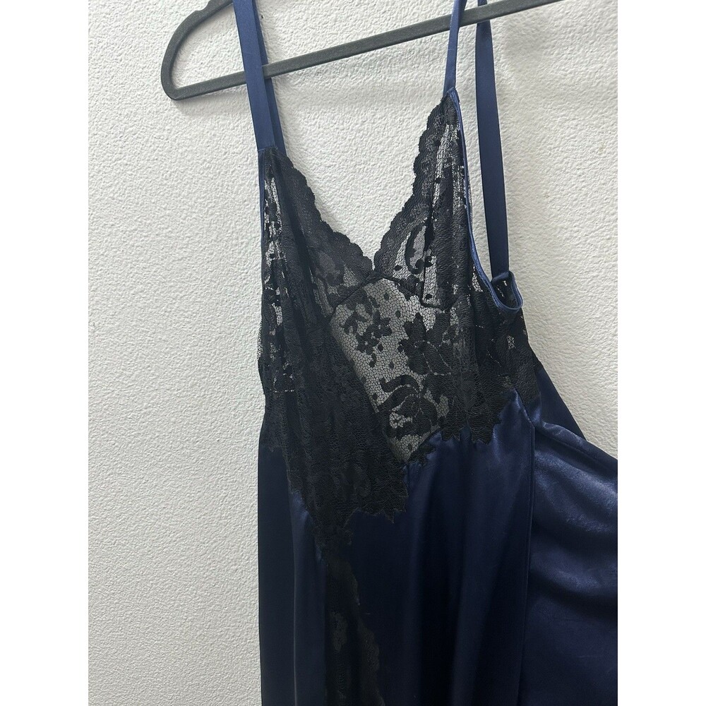 Victorias Secret Collection Navy Blue Satin Lace Maxi Slip Dress Size M Lingerie